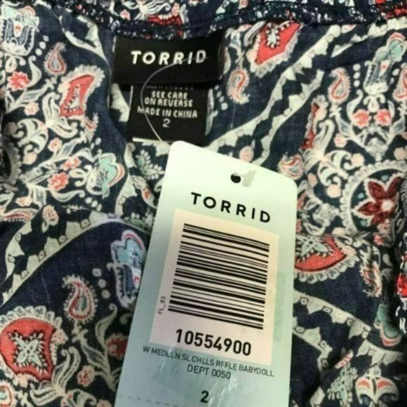 Torrid Paisley Medallion Ruffle Babydoll Top, 2X New with Tag - Picture 5 of 6